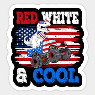 Dinosaur Monster Truck Dino 4th Of July Boys American Flag Sticker